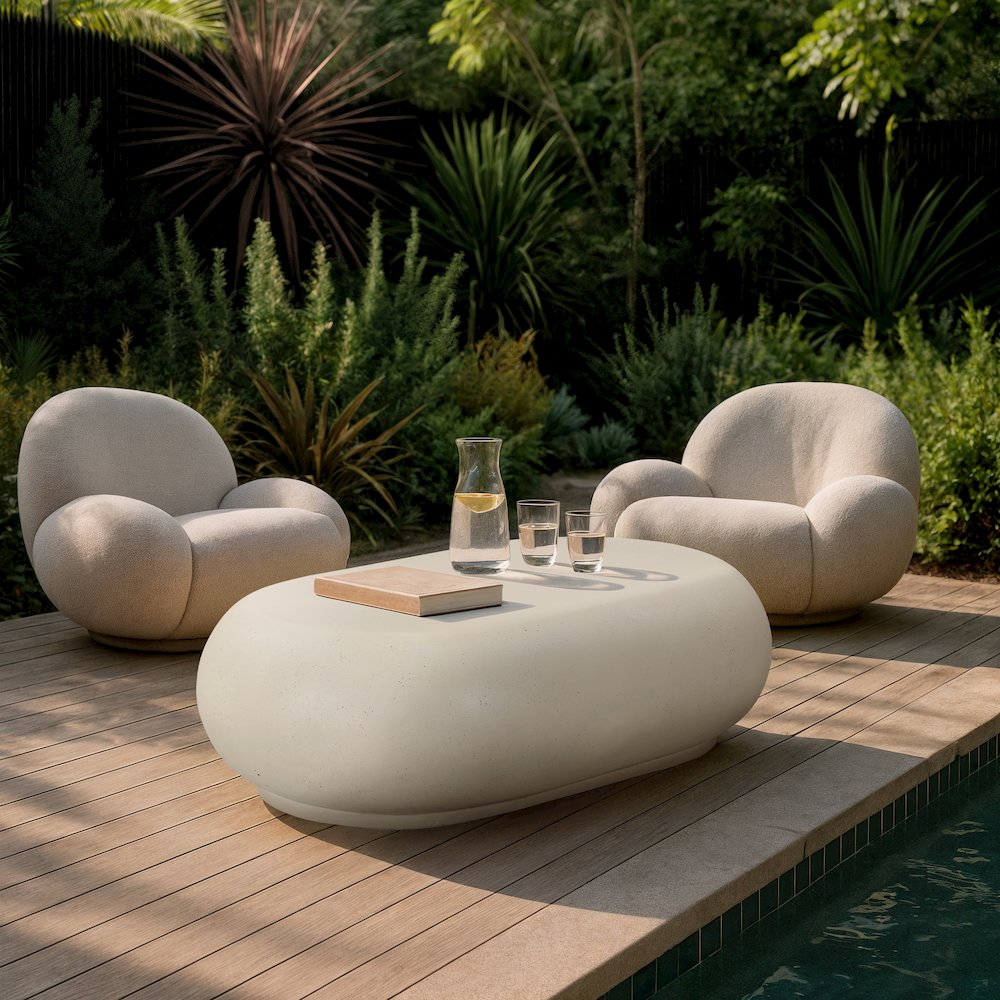 Pebble Cream Concrete And Fiberglass Indoor / Outdoor Coffee Table