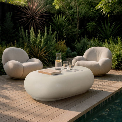 Pebble Cream Concrete And Fiberglass Indoor / Outdoor Coffee Table
