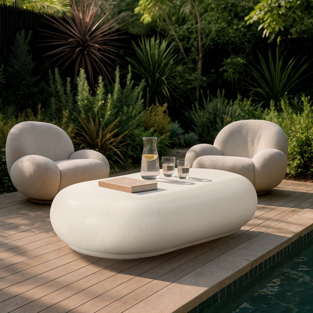 Pebble Cream Concrete And Fiberglass Indoor / Outdoor Coffee Table