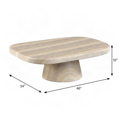 Outdoor Escape Coffee Table with Round Concrete Pedestal Base, Travertine
