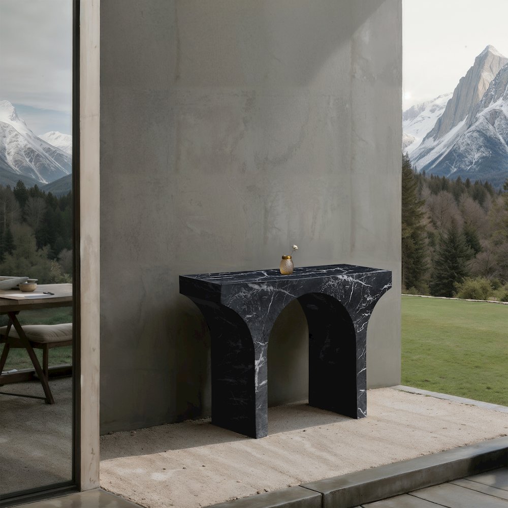 Pomezia Black Marble Finish Console Table