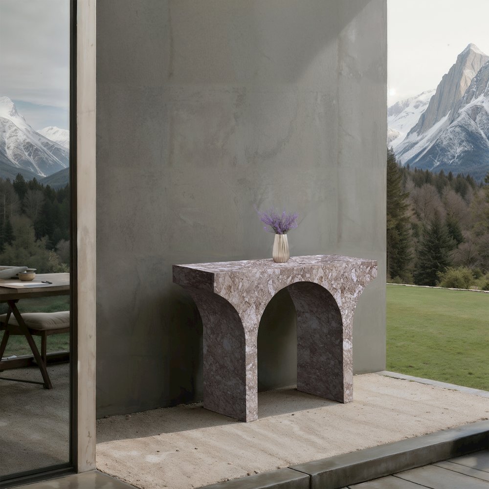 Pomezia Brown Marble Finish Console Table