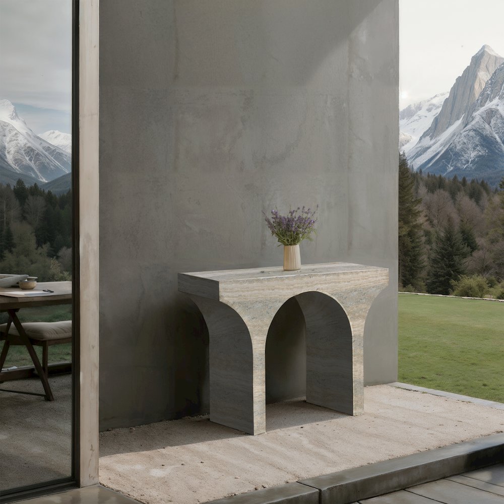 Pomezia Travertine Travertine Finish Console Table