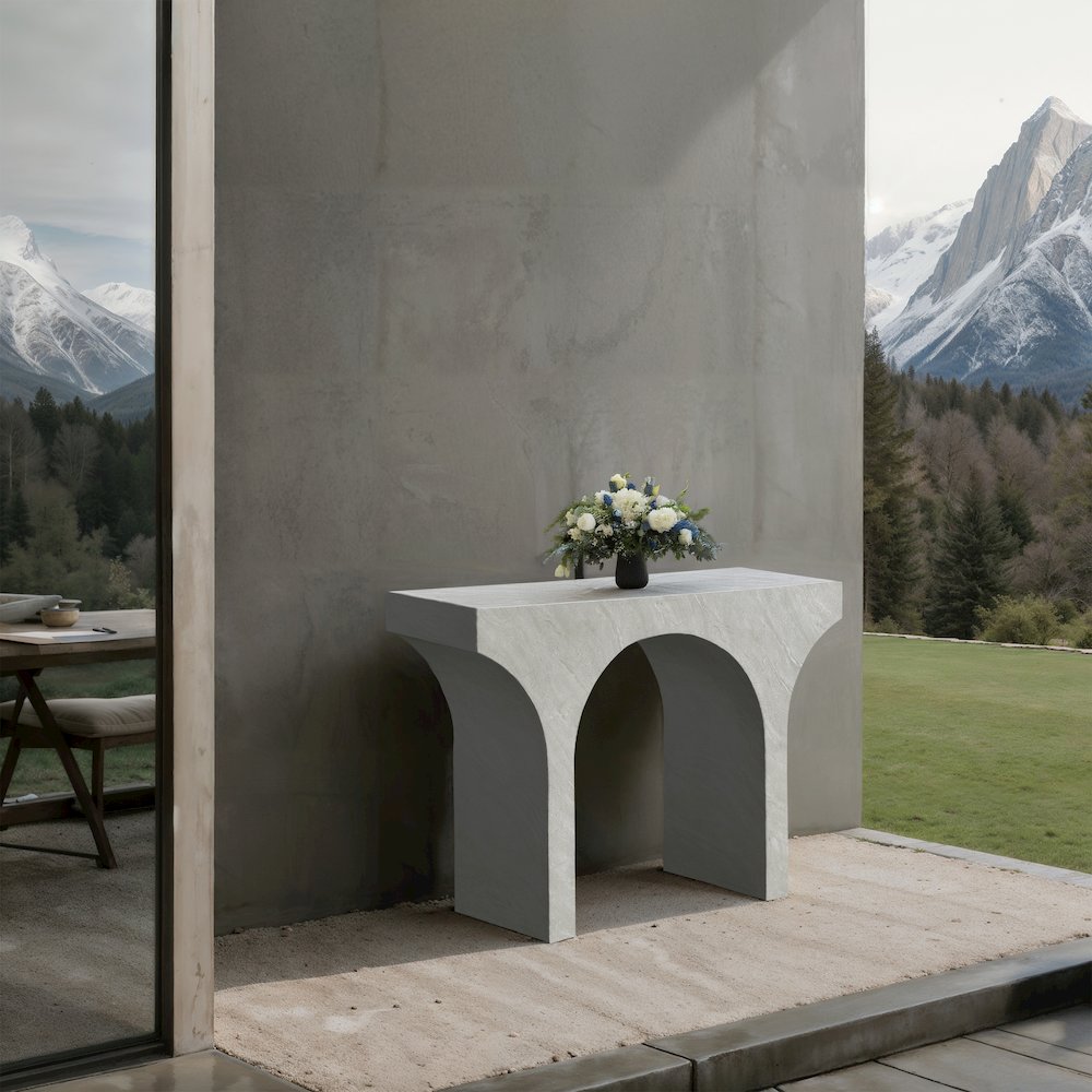 Pomezia White Marble Finish Console Table