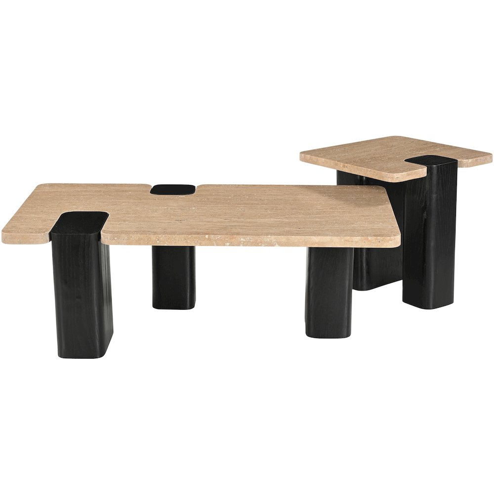 Ravenna Beige Genuine Travertine Top And Oak Wood Base Coffee Table