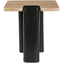 Ravenna Beige Genuine Travertine Top And Oak Wood Base End / Side Table