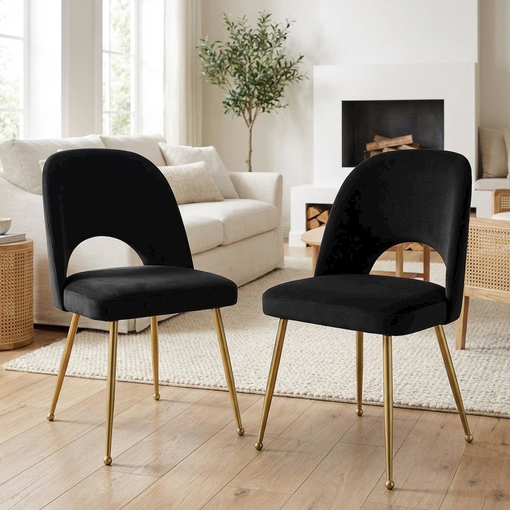 Gold Velvet Dining Chair Set of 2 with Contemporary Design and Cushioned Seat