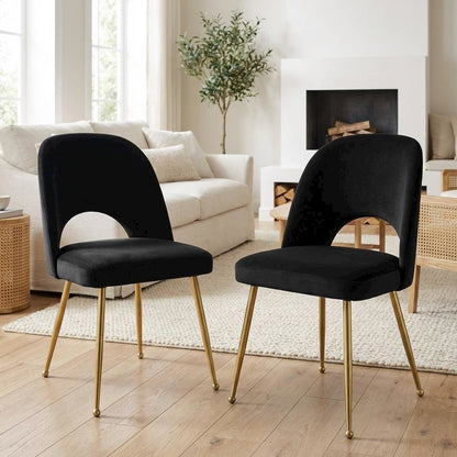 Gold Velvet Dining Chair Set of 2 with Contemporary Design and Cushioned Seat