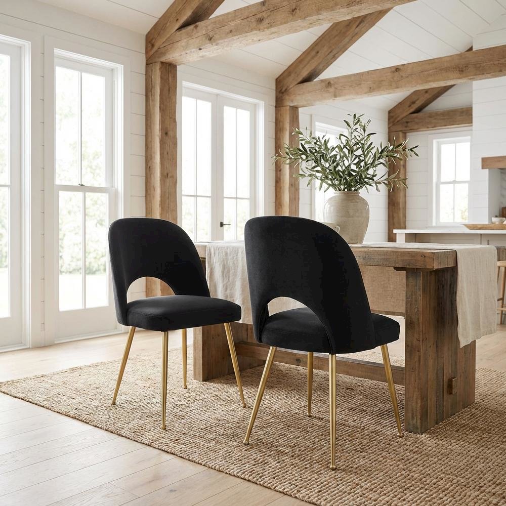 Gold Velvet Dining Chair Set of 2 with Contemporary Design and Cushioned Seat