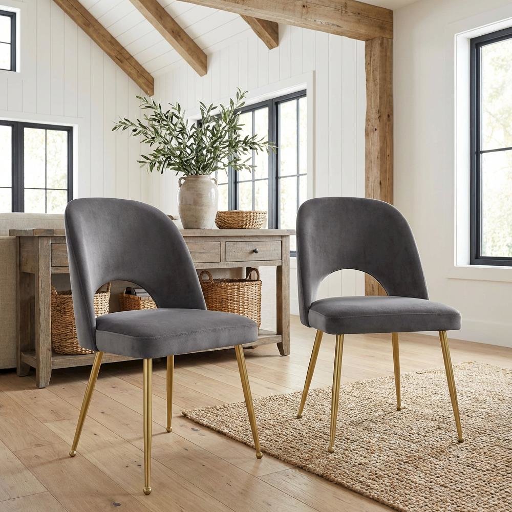 Gold Velvet Dining Chair Set of 2 with Contemporary Design