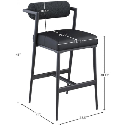 Stryker Black Boucle Fabric and Vegan Leather Stool, Set of 2