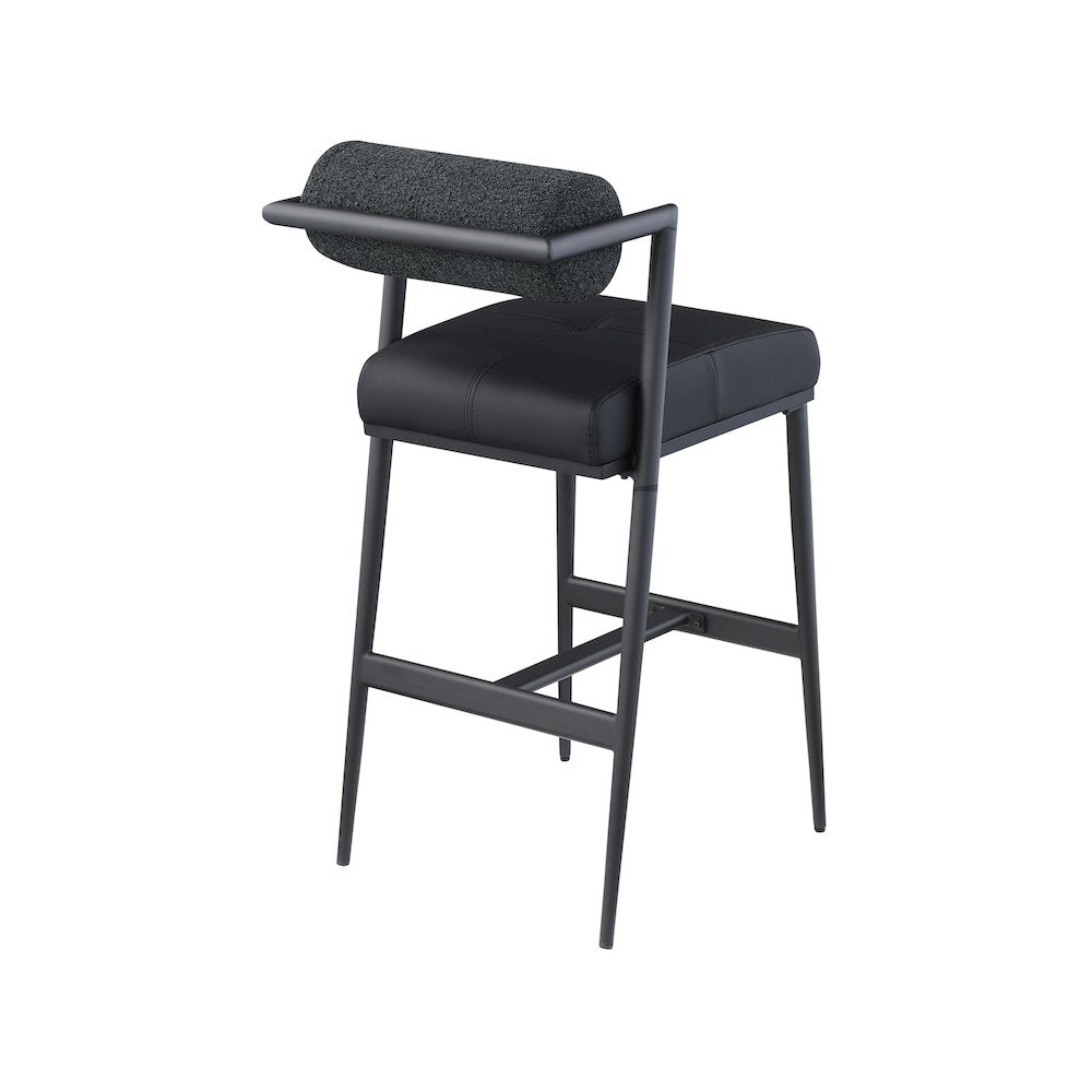 Stryker Black Boucle Fabric and Vegan Leather Stool, Set of 2