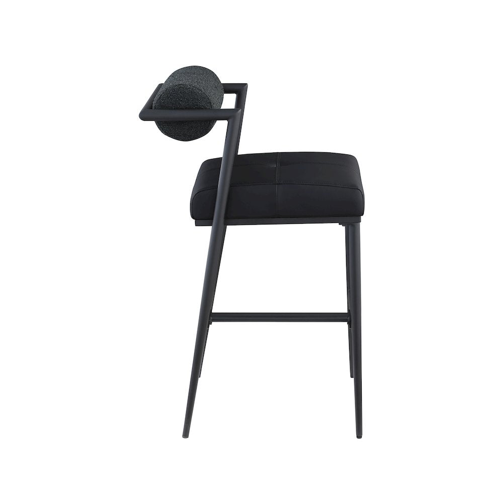 Stryker Black Boucle Fabric and Vegan Leather Stool, Set of 2