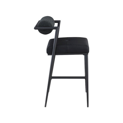Stryker Black Boucle Fabric and Vegan Leather Stool, Set of 2