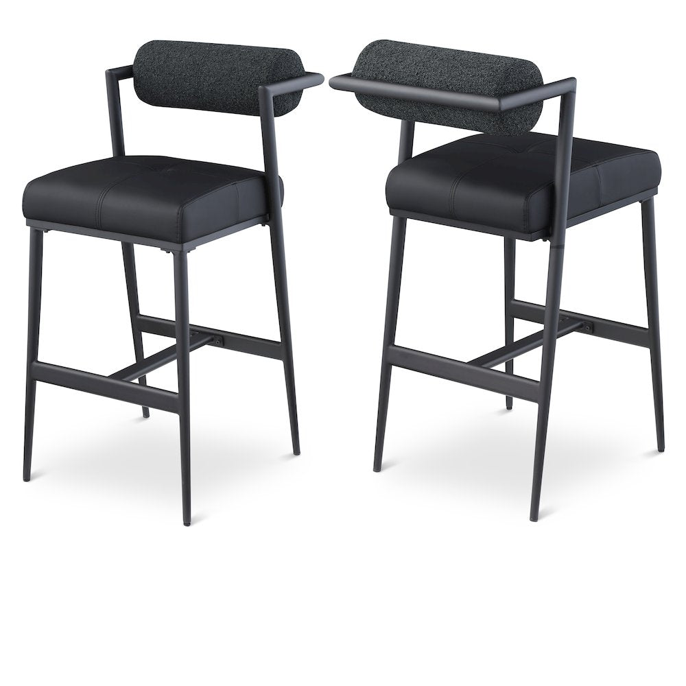 Stryker Black Boucle Fabric and Vegan Leather Stool, Set of 2
