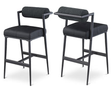 Stryker Black Boucle Fabric and Vegan Leather Stool, Set of 2