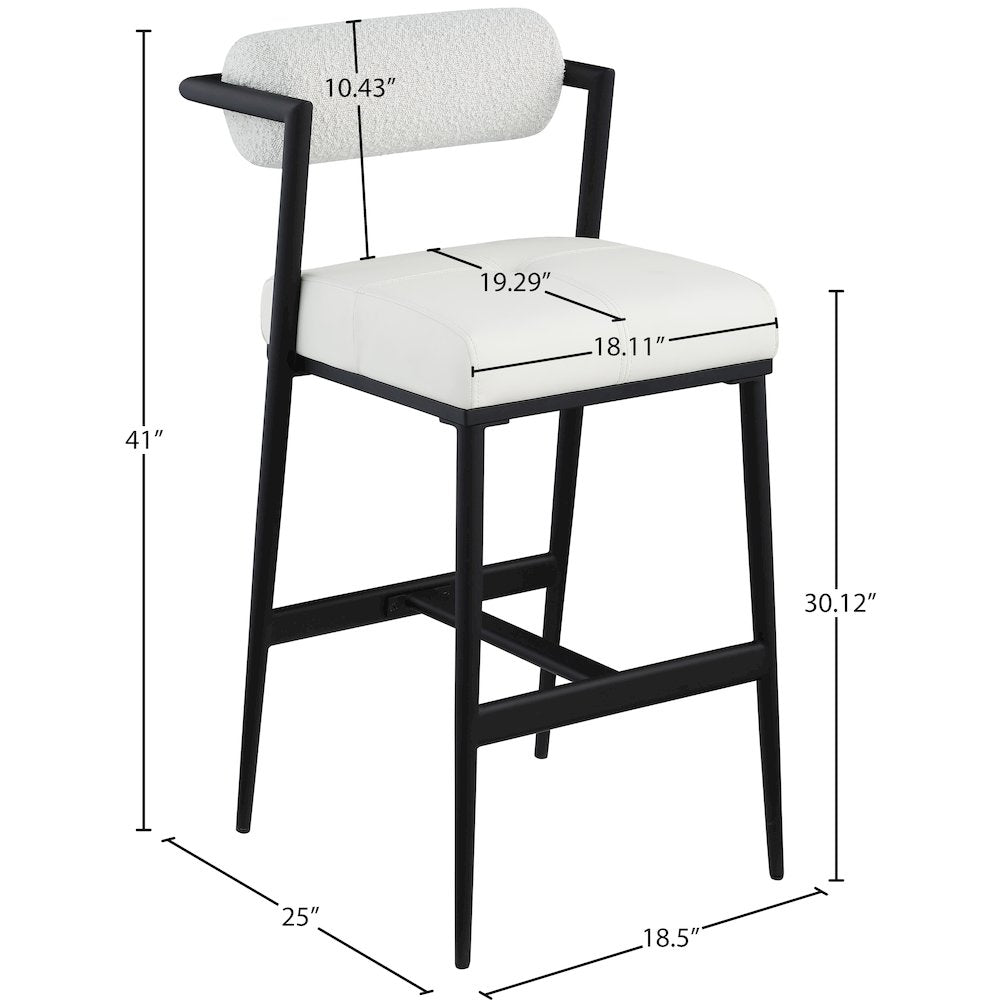 Stryker Cream Boucle Fabric and Vegan Leather Stool, Set of 2