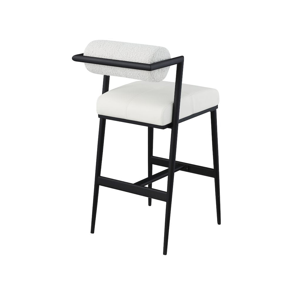 Stryker Cream Boucle Fabric and Vegan Leather Stool, Set of 2