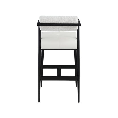 Stryker Cream Boucle Fabric and Vegan Leather Stool, Set of 2