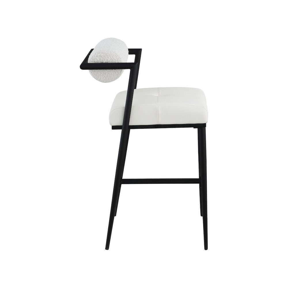 Stryker Cream Boucle Fabric and Vegan Leather Stool, Set of 2