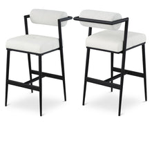 Stryker Cream Boucle Fabric and Vegan Leather Stool, Set of 2