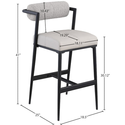 Stryker Taupe Boucle Fabric and Vegan Leather Stool, Set of 2