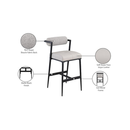 Stryker Taupe Boucle Fabric and Vegan Leather Stool, Set of 2