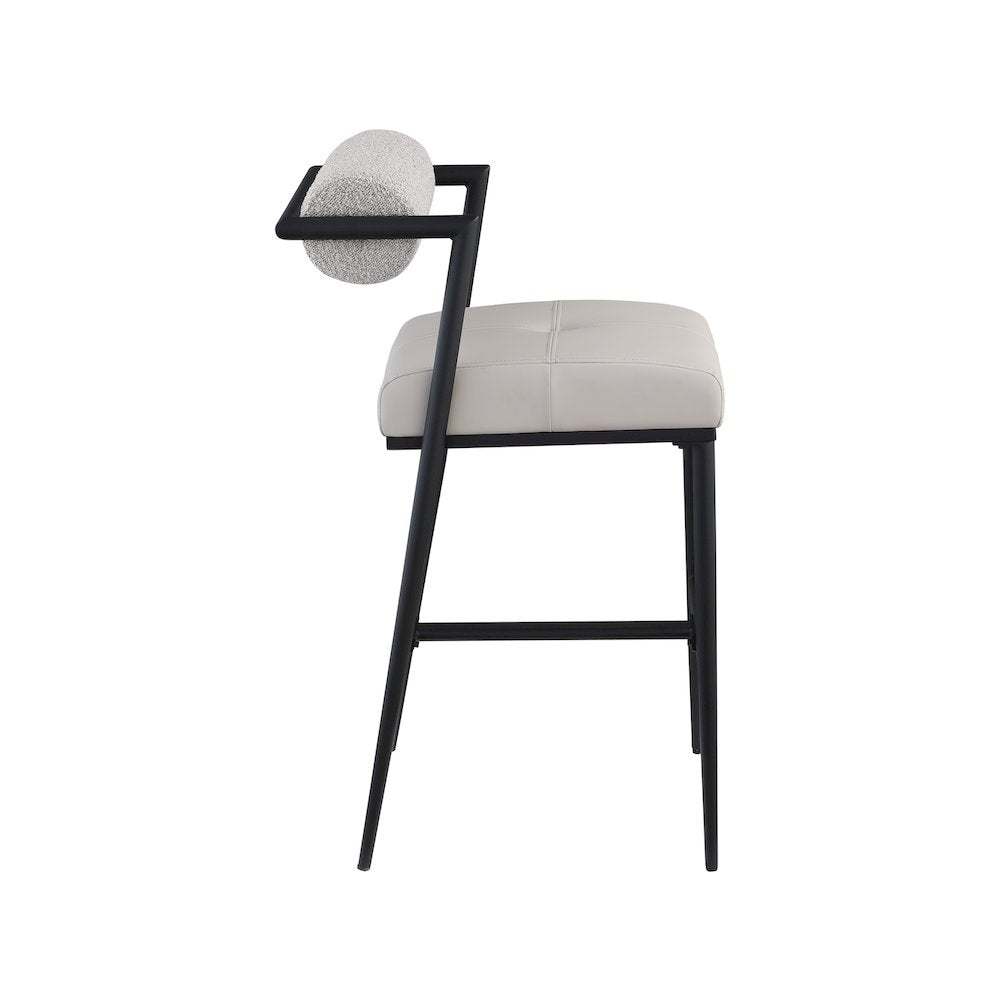 Stryker Taupe Boucle Fabric and Vegan Leather Stool, Set of 2