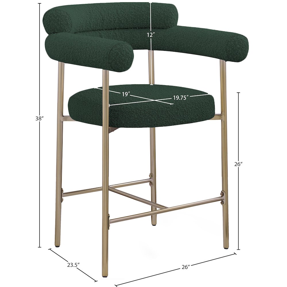 Blake Green Boucle Fabric Counter Stool, Set of 2