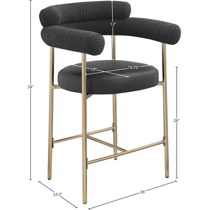 Blake Black Boucle Fabric / Vegan Leather Counter Stool, Set of 2