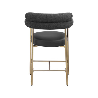 Blake Black Boucle Fabric / Vegan Leather Counter Stool, Set of 2