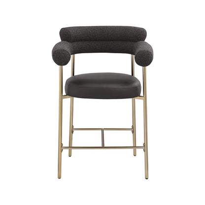 Blake Black Boucle Fabric / Vegan Leather Counter Stool, Set of 2