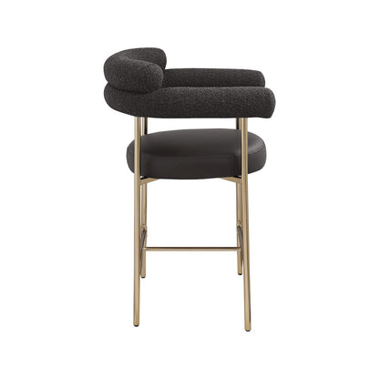 Blake Black Boucle Fabric / Vegan Leather Counter Stool, Set of 2