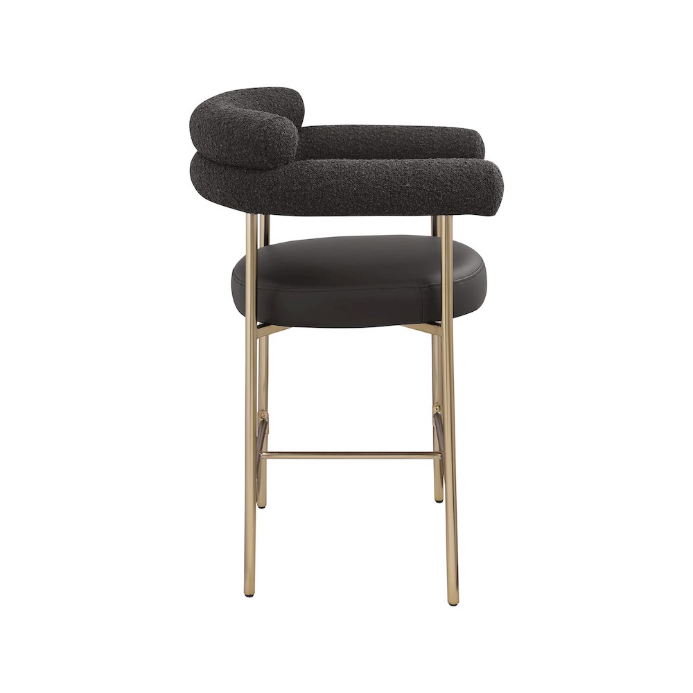 Blake Black Boucle Fabric / Vegan Leather Counter Stool, Set of 2