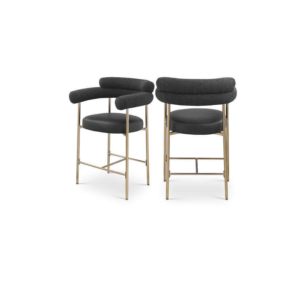 Blake Black Boucle Fabric / Vegan Leather Counter Stool, Set of 2