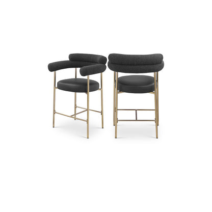 Blake Black Boucle Fabric / Vegan Leather Counter Stool, Set of 2