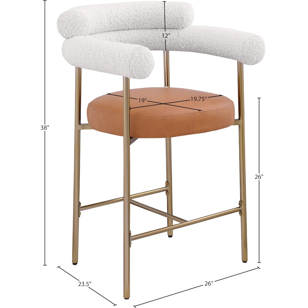Blake Cognac Boucle Fabric / Vegan Leather Counter Stool, Set of 2