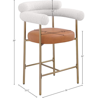 Blake Cognac Boucle Fabric / Vegan Leather Counter Stool, Set of 2
