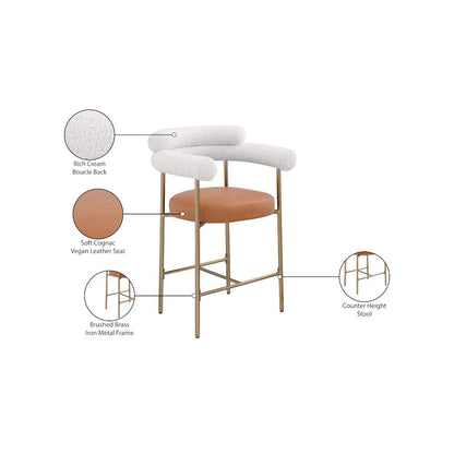 Blake Cognac Boucle Fabric / Vegan Leather Counter Stool, Set of 2