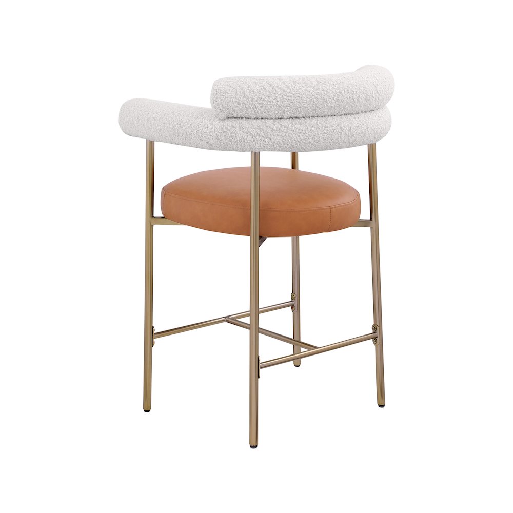 Blake Cognac Boucle Fabric / Vegan Leather Counter Stool, Set of 2