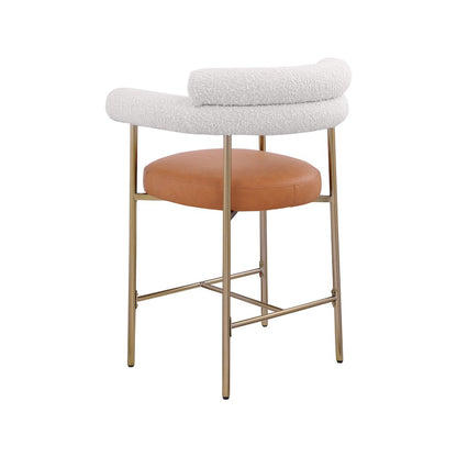 Blake Cognac Boucle Fabric / Vegan Leather Counter Stool, Set of 2