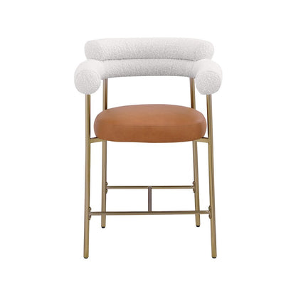 Blake Cognac Boucle Fabric / Vegan Leather Counter Stool, Set of 2