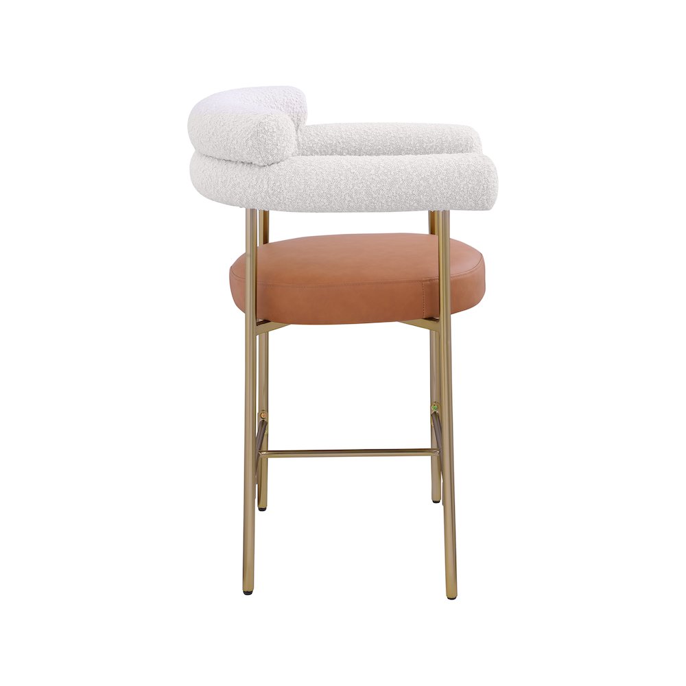 Blake Cognac Boucle Fabric / Vegan Leather Counter Stool, Set of 2