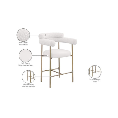 Blake Cream Boucle Fabric / Vegan Leather Counter Stool, Set of 2