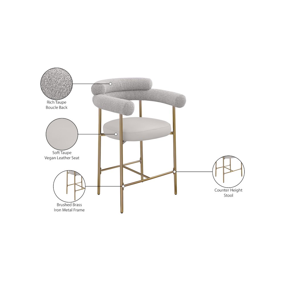 Blake Taupe Boucle Fabric / Vegan Leather Counter Stool, Set of 2