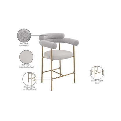 Blake Taupe Boucle Fabric / Vegan Leather Counter Stool, Set of 2