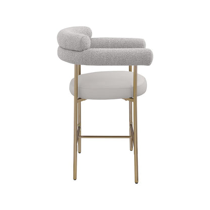 Blake Taupe Boucle Fabric / Vegan Leather Counter Stool, Set of 2