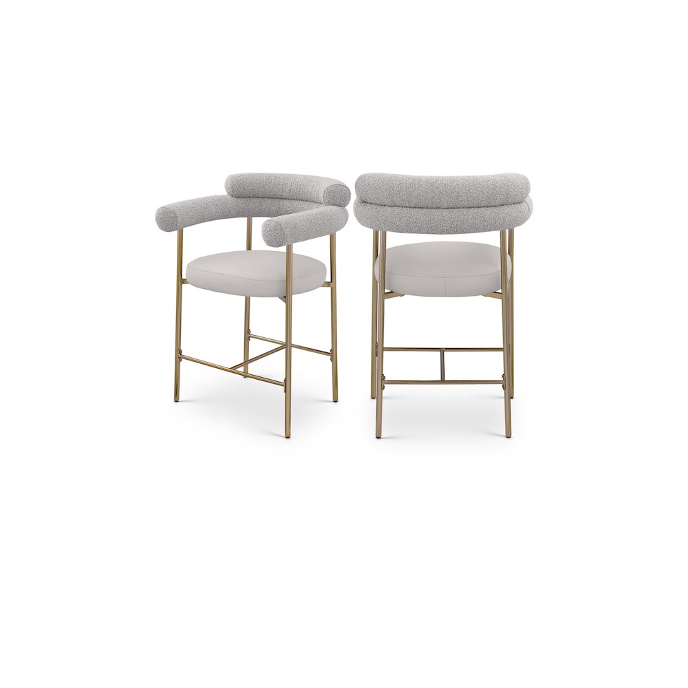 Blake Taupe Boucle Fabric / Vegan Leather Counter Stool, Set of 2
