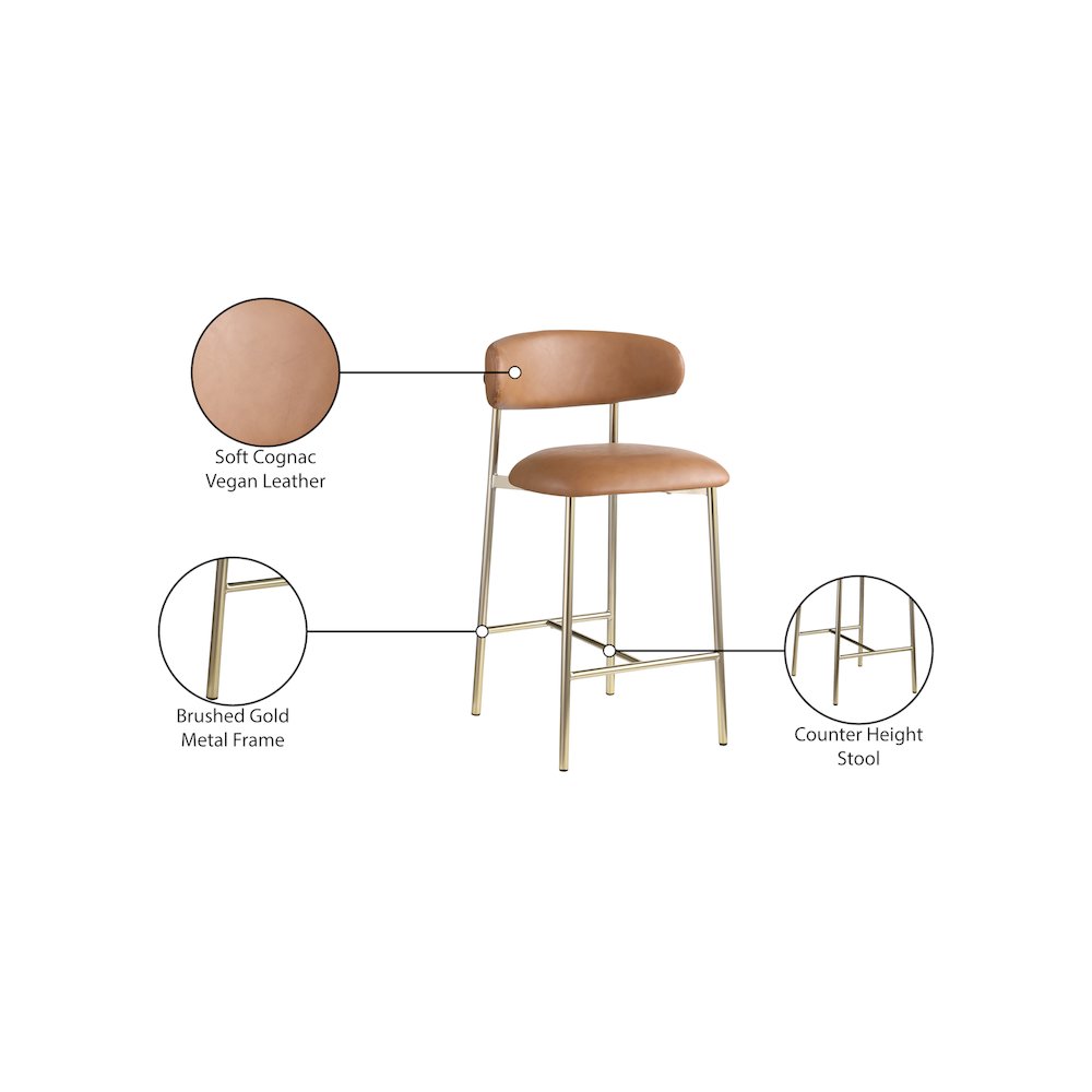 Lupita Cognac Vegan Leather Counter Stool, Set of 2