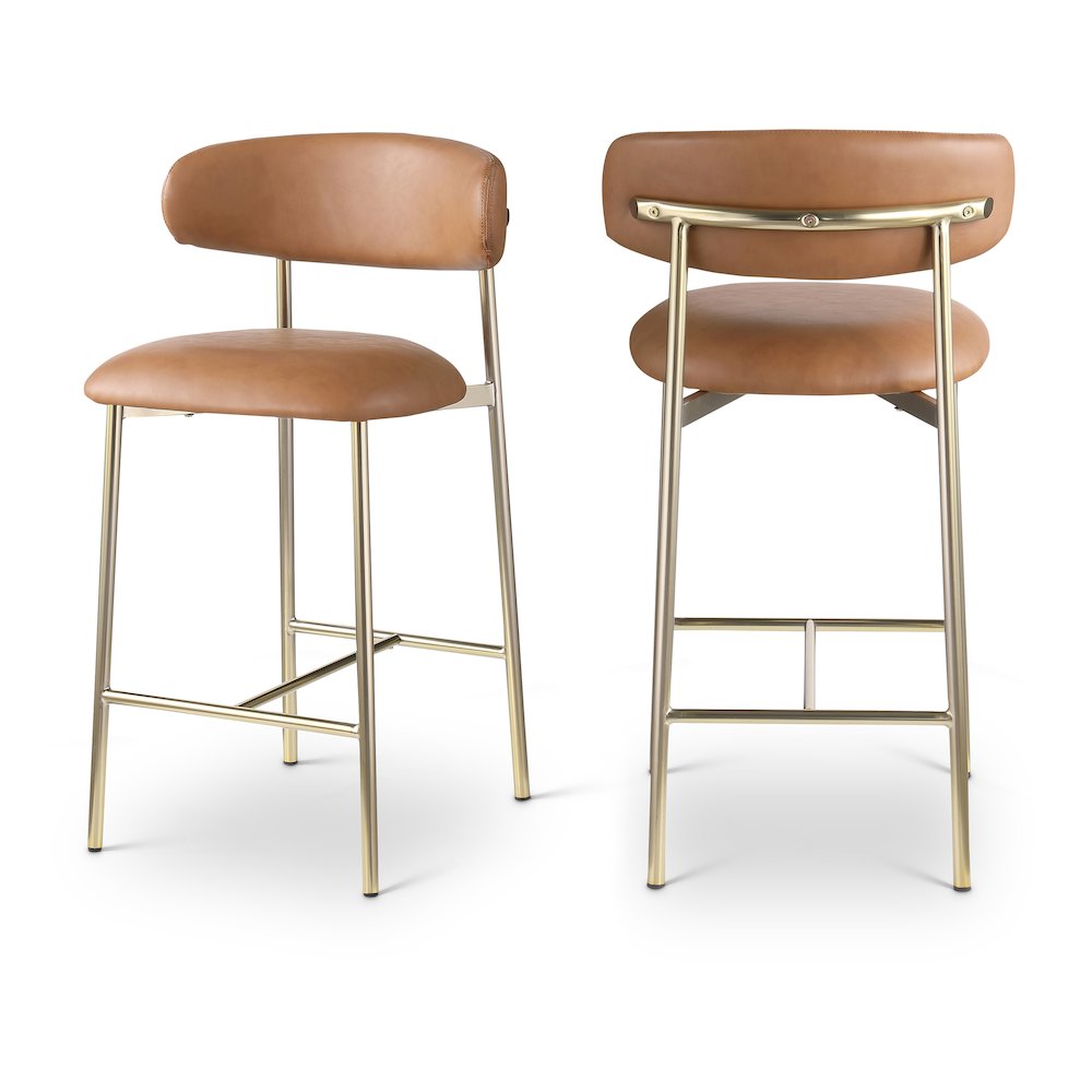 Lupita Cognac Vegan Leather Counter Stool, Set of 2